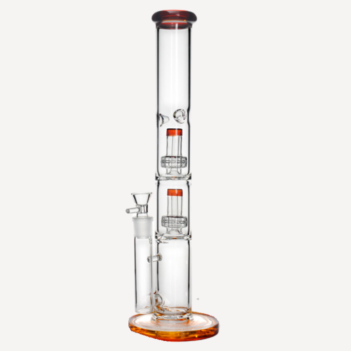 Double Showerhead Perc 18mm Bowl Bong 17" Bronze heads world