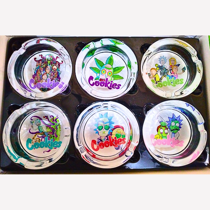 Rick and Morty Cookies Glass Ashtray Box of 6 heads world